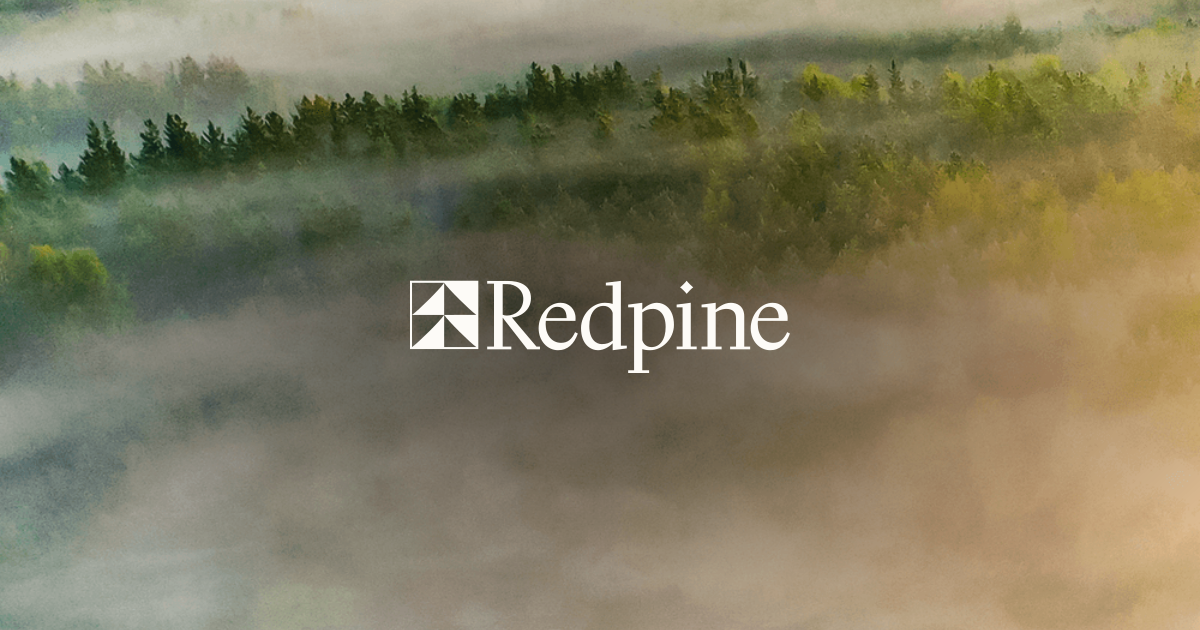 Redpine wordmark on a forest landscape